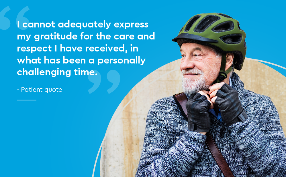 man with helmet and patient quote for prostate cancer