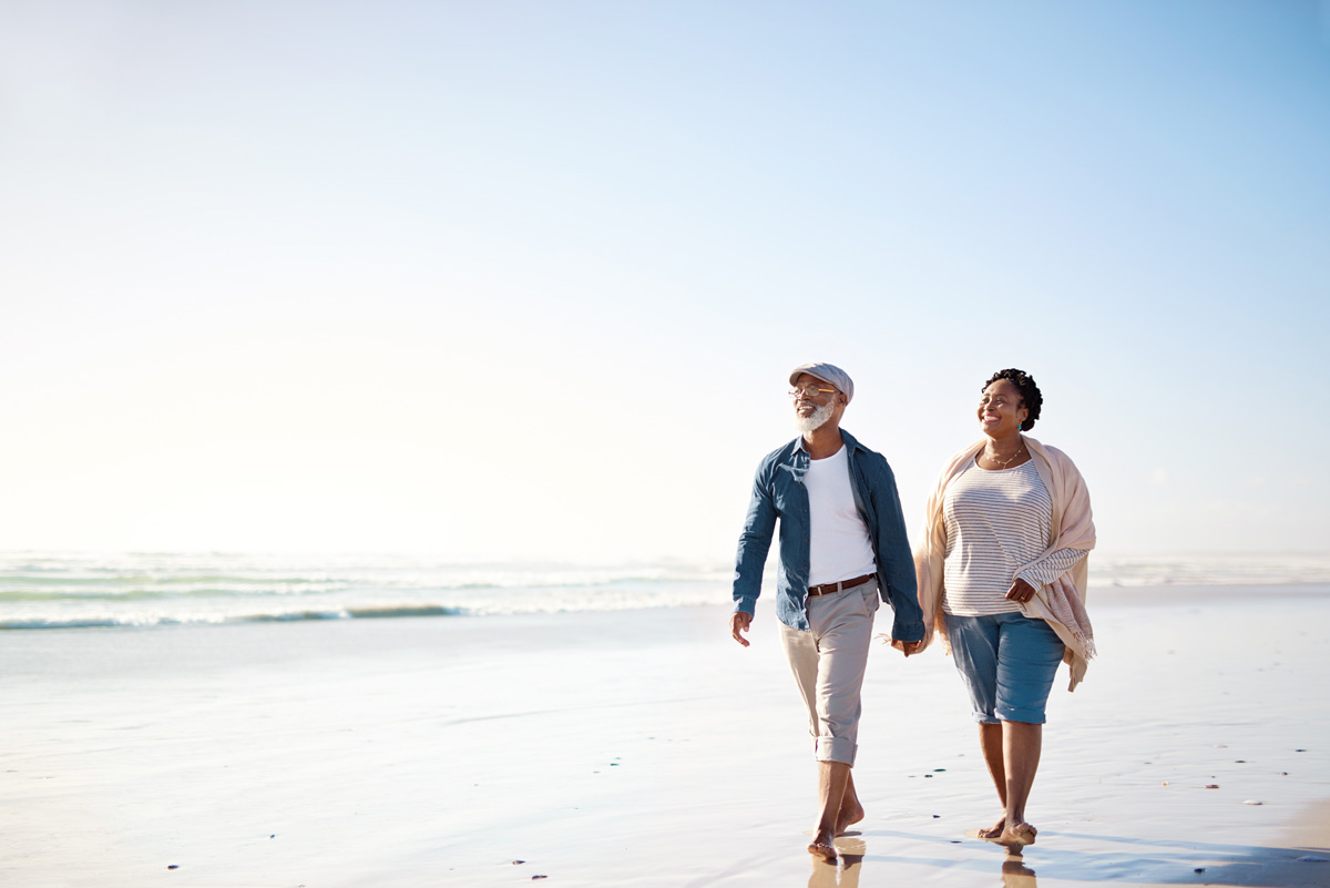 Couple walking on a beach